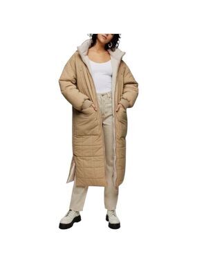 TOPSHOP Women’s Reversible Long Puffer Winter Coat with Hood In Cream US 12